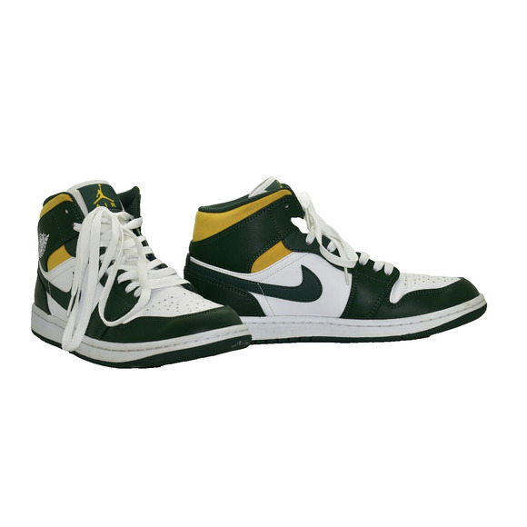 C0 Auth NIKE AIR JORDAN 1 Mid Sonics Green/Pollen-Wht Shoes 554724-371 Size 8.5 - Picture 1 of 7